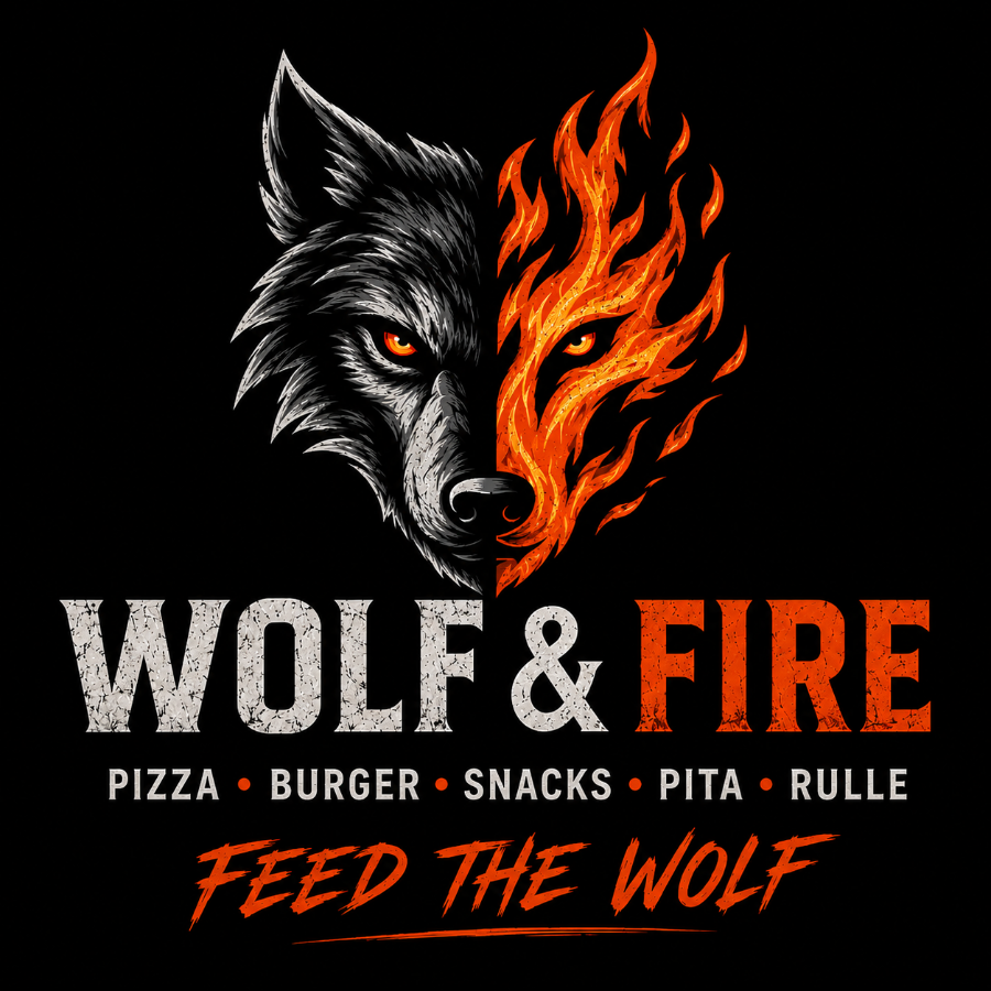 Wolf & Fire logo med ulv og flamme